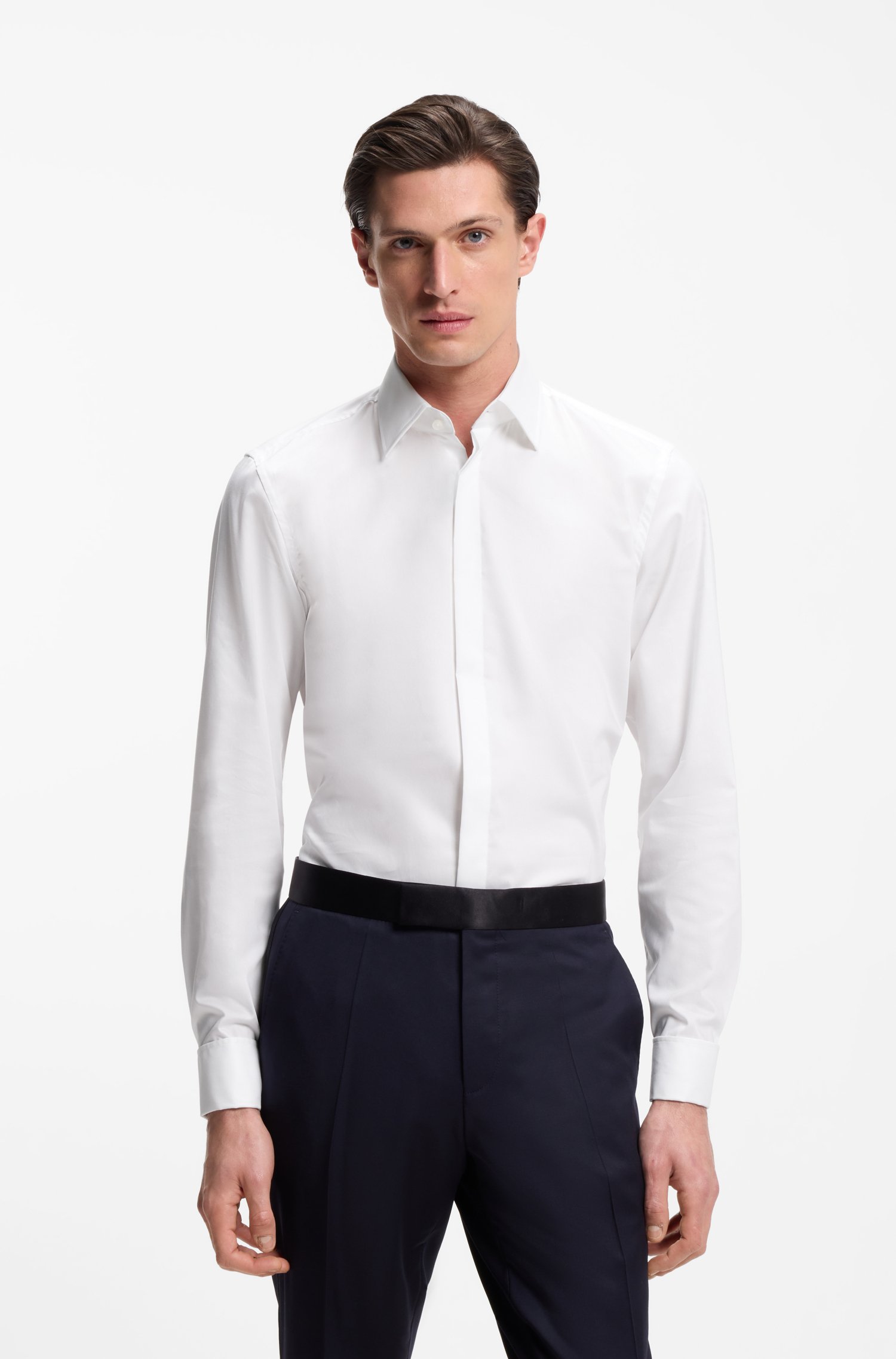 Boss Slim-fit dress shirt in easy-iron stretch cotton skjortor & blusar herr