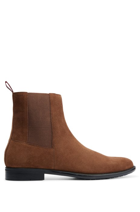 Suede Chelsea boots with rubber outsole and logo detail, Brown