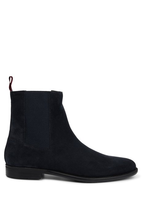 Suede Chelsea boots with rubber outsole and logo detail, Dark Blue