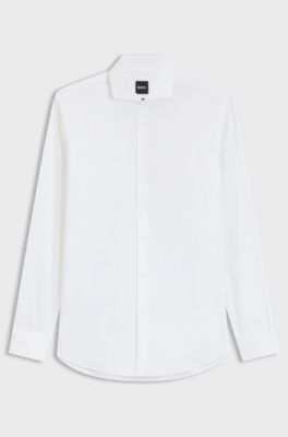 Slim-Fit Hemd aus elastischem Baumwoll-Twill, Wei&szlig;