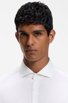 Slim-fit shirt in stretch-cotton twill, White