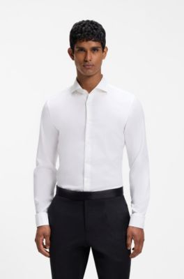 Slim-fit shirt in stretch-cotton twill, White
