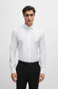 Slim-Fit Hemd aus elastischem Baumwoll-Twill, Weiß