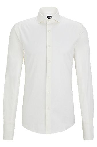 Slim-fit shirt in stretch cotton with double cuffs, White