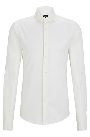 Slim-fit shirt in stretch cotton with double cuffs, White