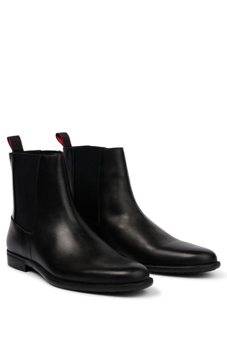 parts experimental Percentage HUGO - Polished-leather Chelsea boots with logo detail