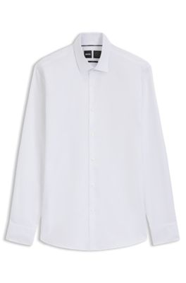 Slim-fit shirt in high-performance structured cotton, White