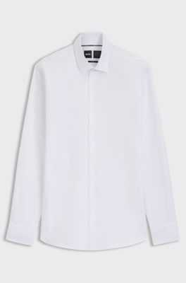 Slim-fit shirt in high-performance structured cotton, White