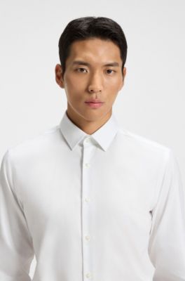 Slim-fit shirt in high-performance structured cotton, White