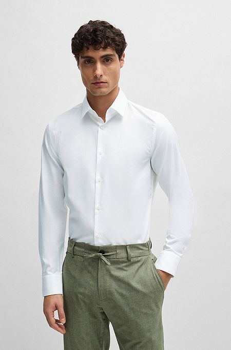 Slim-fit shirt in high-performance structured cotton, White