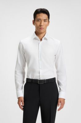 Slim-fit overhemd van gestructureerde hoogwaardige katoen, Wit