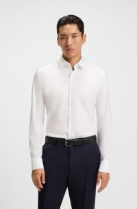 Slim-Fit Hemd aus strukturierter High-Performance-Baumwolle, Weiß