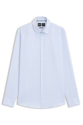 Slim-fit shirt in high-performance structured cotton, Light Blue