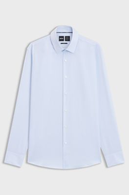 Slim-fit shirt in high-performance structured cotton, Light Blue