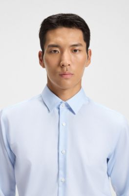 Slim-fit shirt in high-performance structured cotton, Light Blue