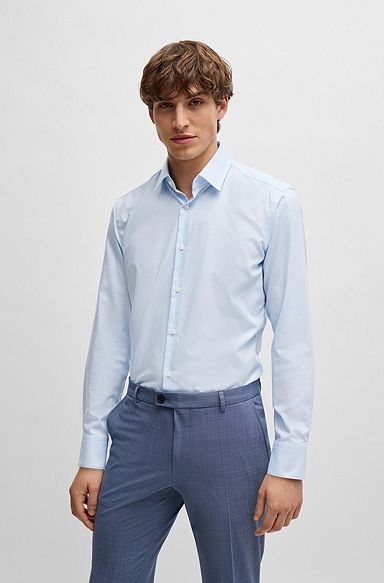 Slim-fit shirt in high-performance structured cotton, Light Blue
