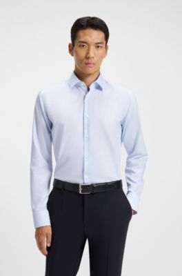 Slim-fit shirt in high-performance structured cotton, Light Blue