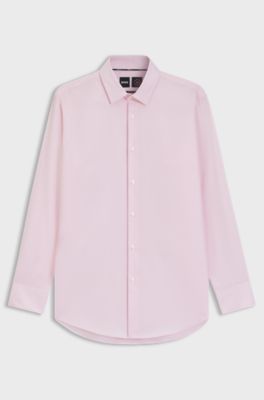 Slim-fit shirt in high-performance structured cotton, Light Pink