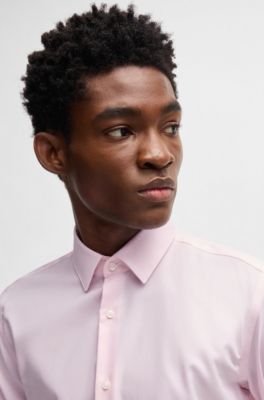 Slim-fit shirt in high-performance structured cotton, Light Pink