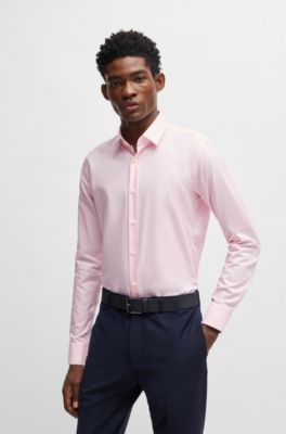 Slim-fit shirt in high-performance structured cotton, Light Pink