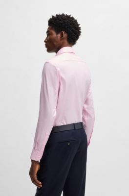 Slim-fit shirt in high-performance structured cotton, Light Pink