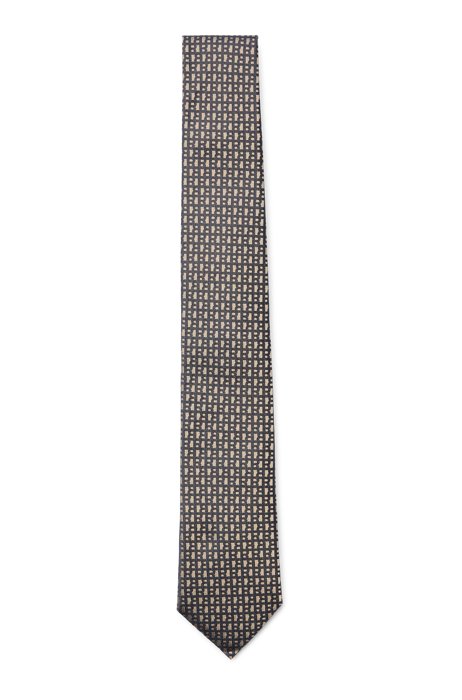 Silk-jacquard tie with signature repeat monogram, Beige