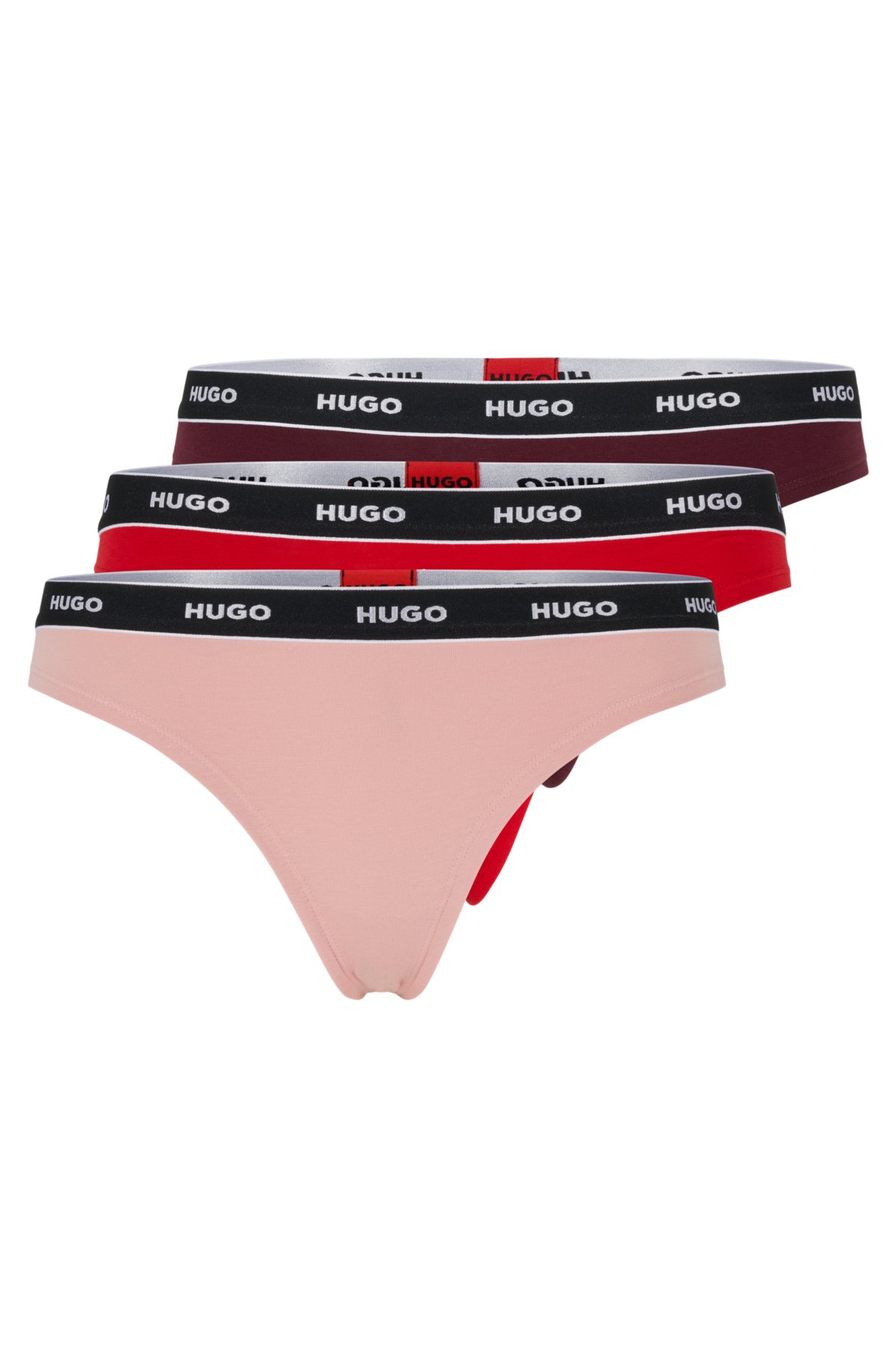 HUGO - briefs stretch-cotton with thong Three-pack logos of