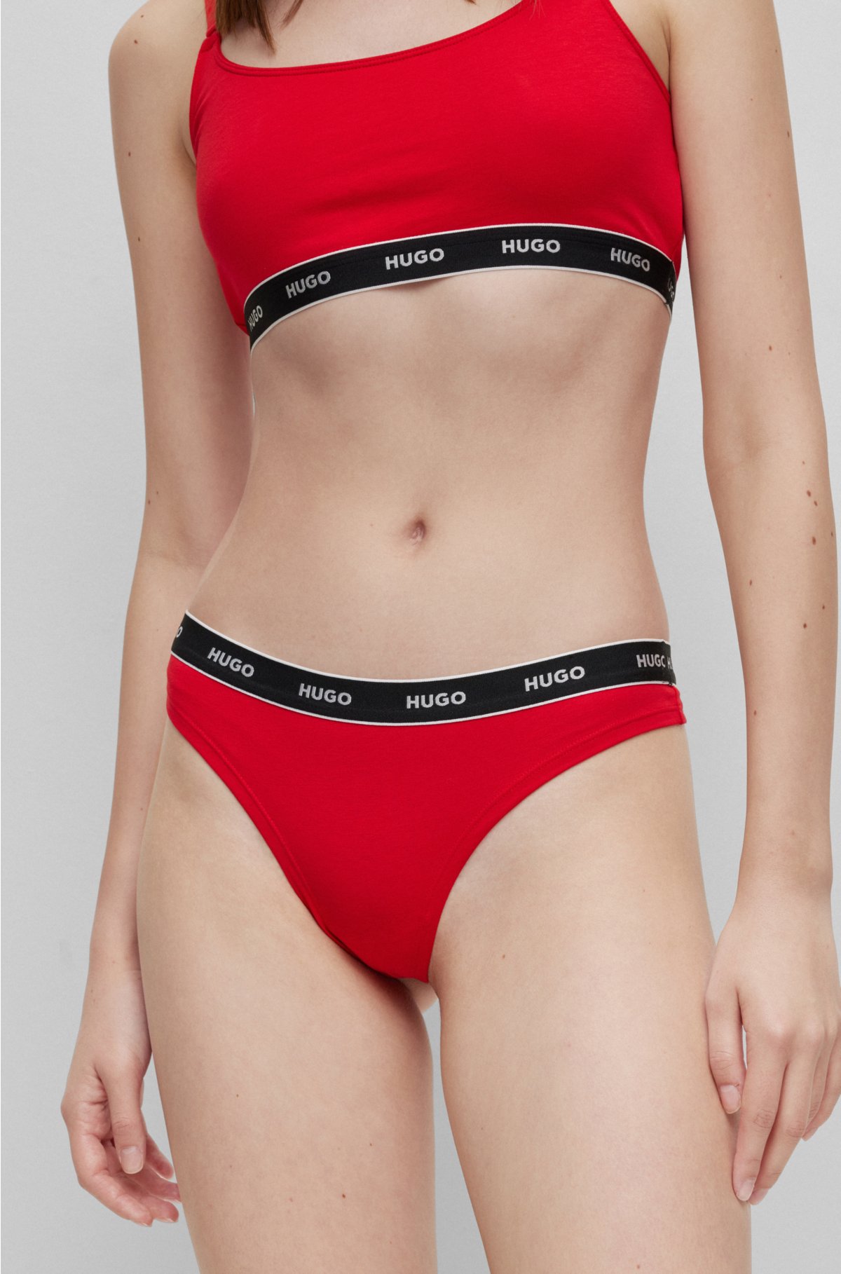 with thong briefs of stretch-cotton Three-pack - HUGO logos