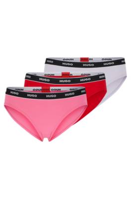 Lot de trois slips en coton stretch avec taille à logos