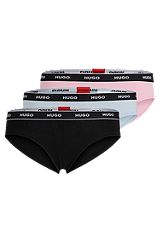 Three-pack of stretch-cotton briefs with logo waistbands, Patterned