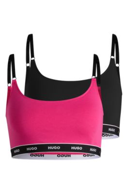 Paquete de dos bralettes de algod&oacute;n el&aacute;stico con cinta de logo, Assorted-Pre-Pack