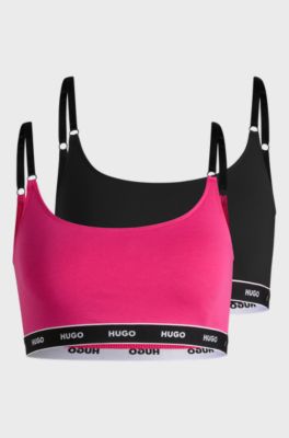 Two-pack of stretch-cotton bralettes with logo bands, Assorted-Pre-Pack
