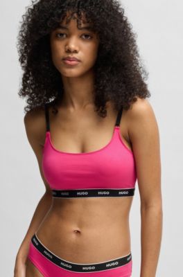 Paquete de dos bralettes de algod&oacute;n el&aacute;stico con cinta de logo, Assorted-Pre-Pack