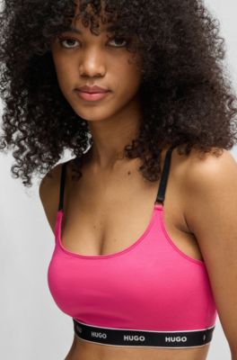 Paquete de dos bralettes de algod&oacute;n el&aacute;stico con cinta de logo, Assorted-Pre-Pack