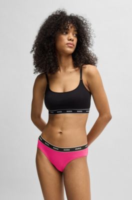 Paquete de dos bralettes de algod&oacute;n el&aacute;stico con cinta de logo, Assorted-Pre-Pack