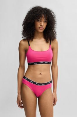 Paquete de dos bralettes de algod&oacute;n el&aacute;stico con cinta de logo, Assorted-Pre-Pack