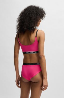 Paquete de dos bralettes de algod&oacute;n el&aacute;stico con cinta de logo, Assorted-Pre-Pack