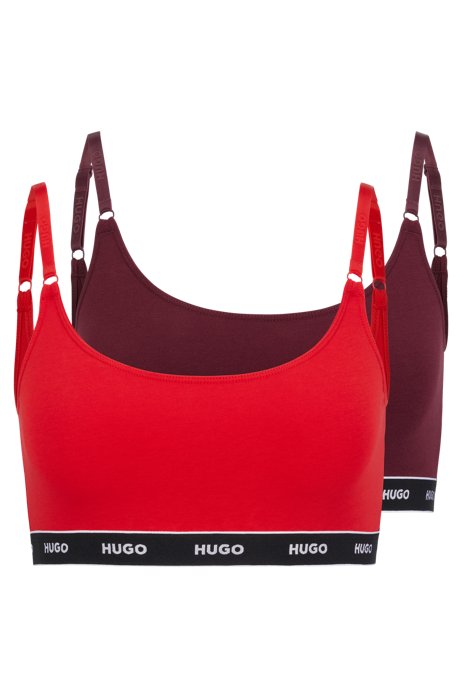 Two-pack of stretch-cotton bralettes with logo band, Red