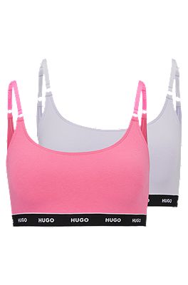 HUGO - Two-pack of stretch-cotton bralettes with logo bands
