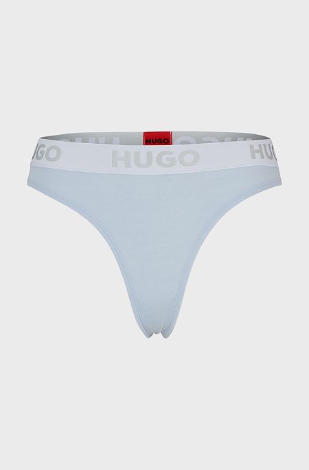 Stretch-cotton thong briefs with logo waistband, Light Blue