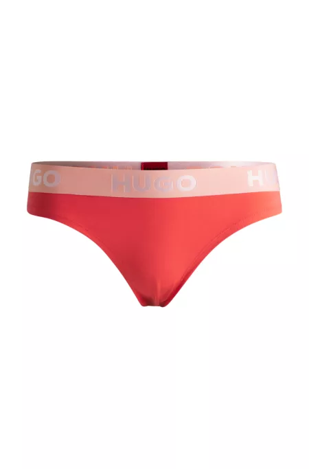 Stretch-cotton thong briefs with logo waistband