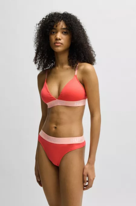 Stretch-cotton thong briefs with logo waistband