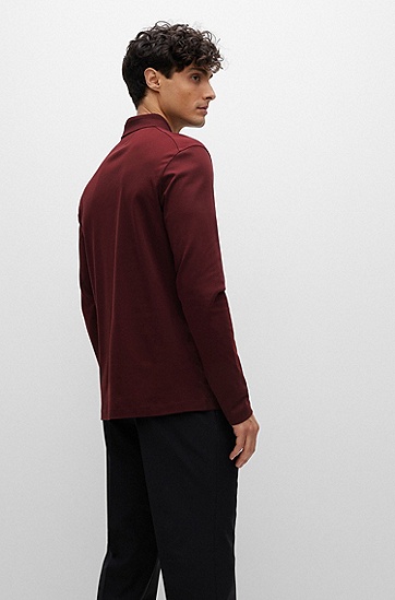 意大利丝光棉质长袖 Polo 衫,  604_Dark Red