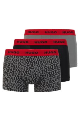 Hugo Boss Three-pack Of Logo-waistband Trunks In Stretch Cotton In Light Grey