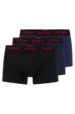 Hugo Three-pack Of Logo-waistband Trunks In Stretch Cotton In Dark Blue