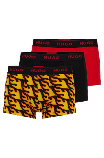 Triple-pack of stretch-cotton trunks with logo waistbands, Black / Red