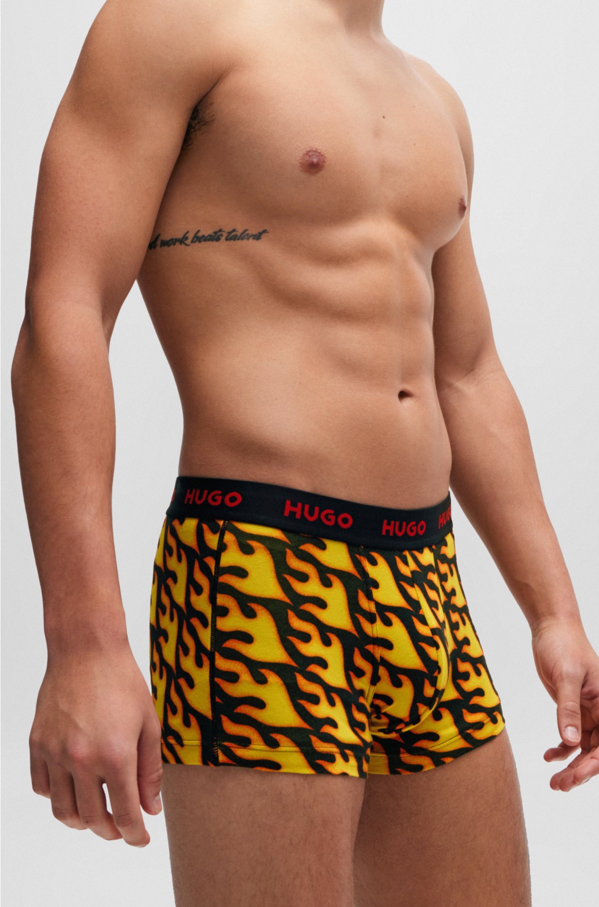 Triple-pack of stretch-cotton trunks with logo waistbands, Black / Red