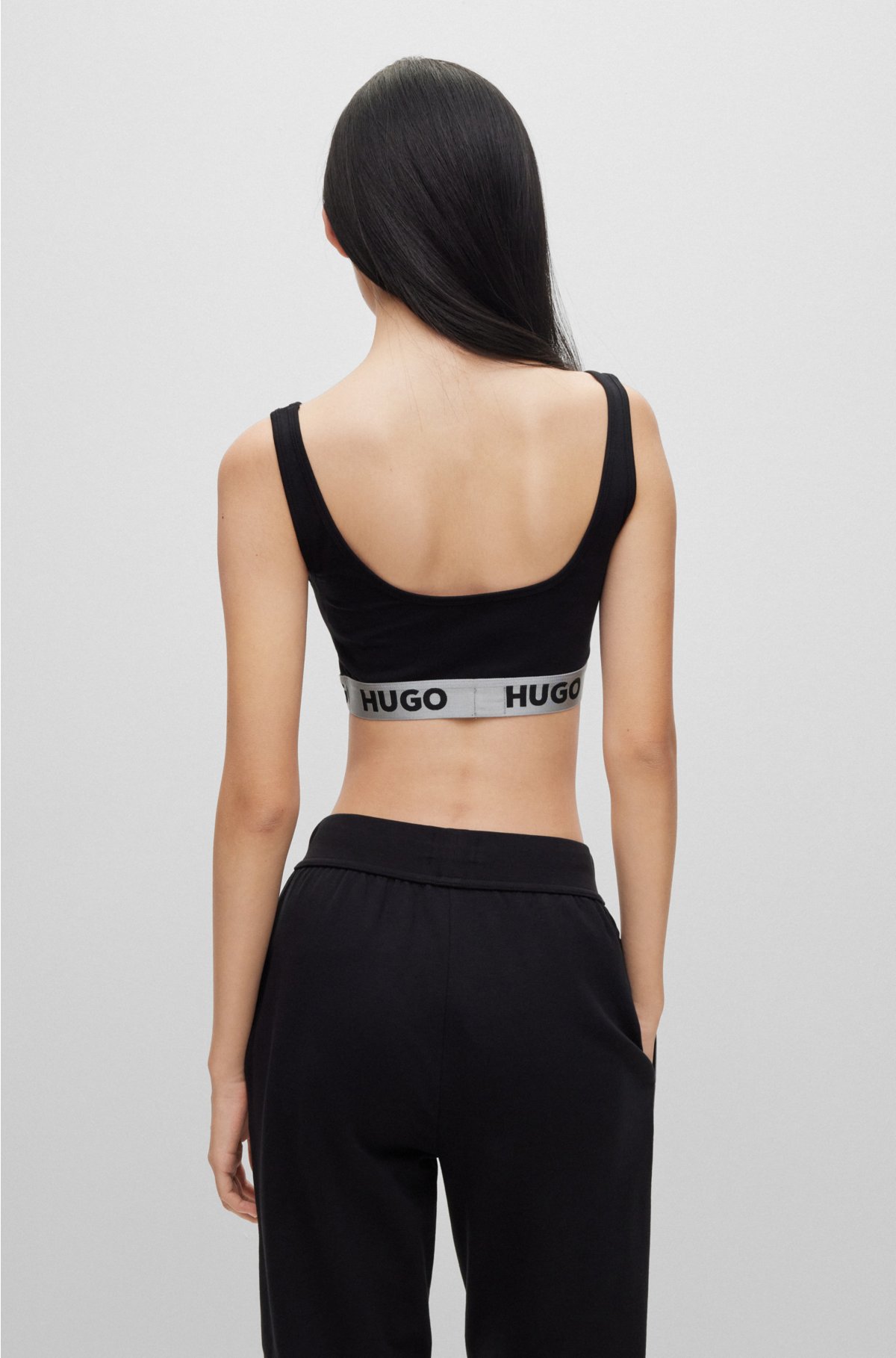 HUGO - Stretch-cotton bralette with contrast logo band