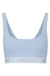 Stretch-cotton bralette with contrast logo band, Light Blue