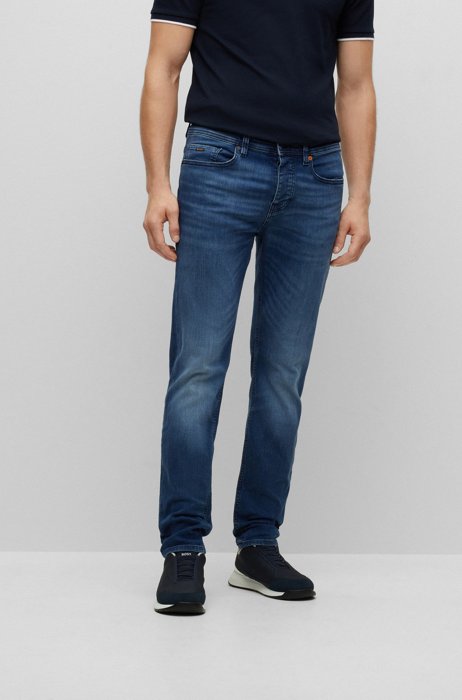 Tapered-fit jeans in blue-black comfort-stretch denim, Blue